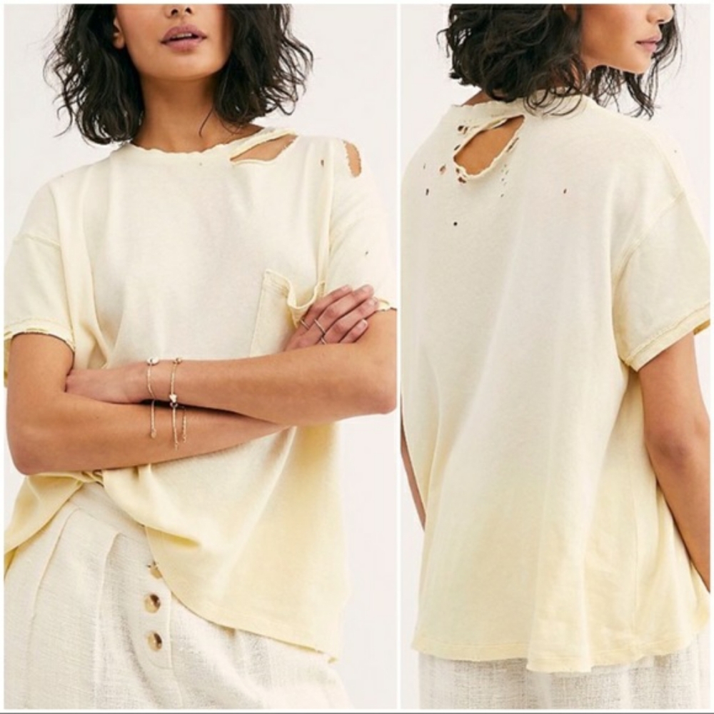 FREE PEOPLE Lemon Lucky Oversized Ripped Tee